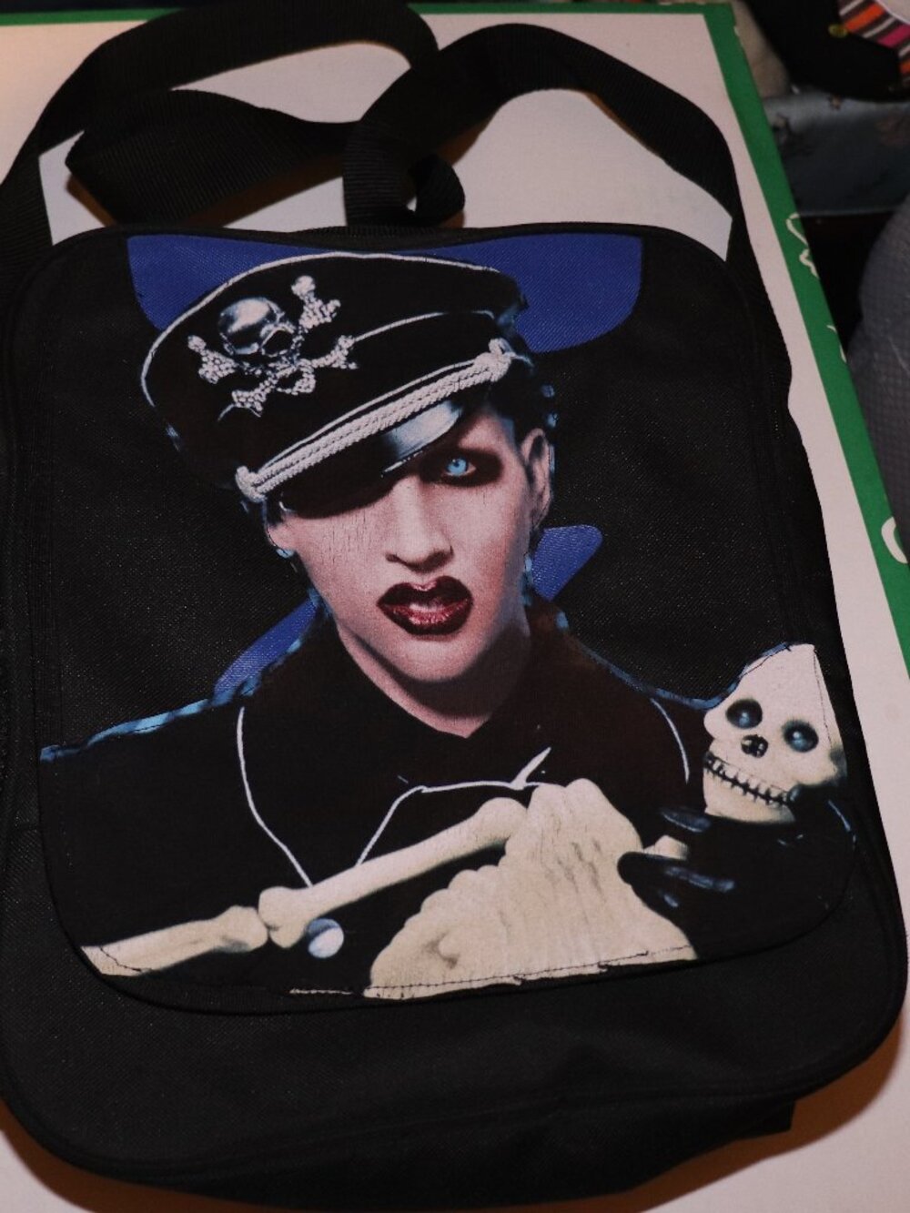 Marilyn Manson Golden age DIY Vintage shirt Messenger bag purse OOAK Goth Band
